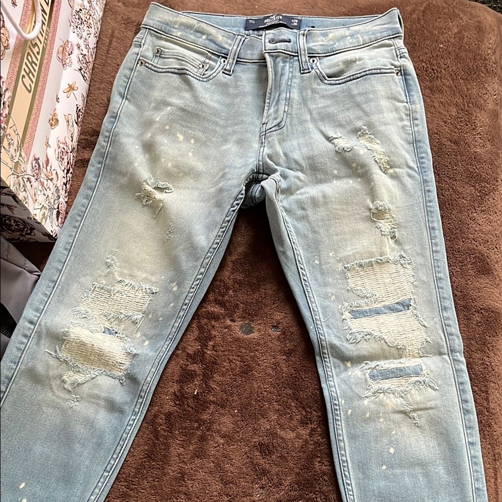 Hollister Blue Skinny Jeans with Distressed Details